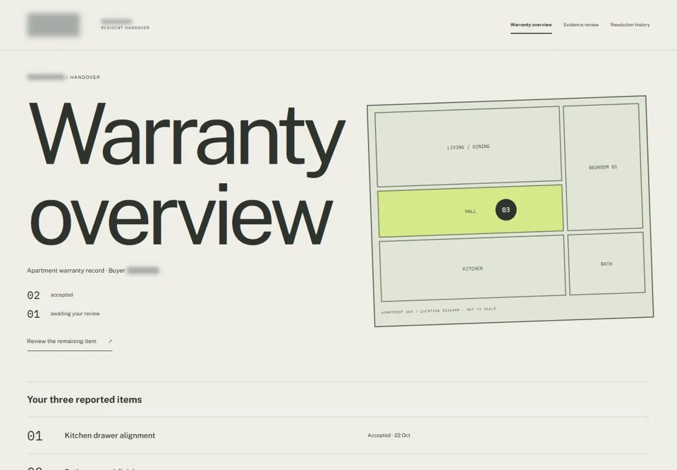 Warranty overview — identifying labels masked