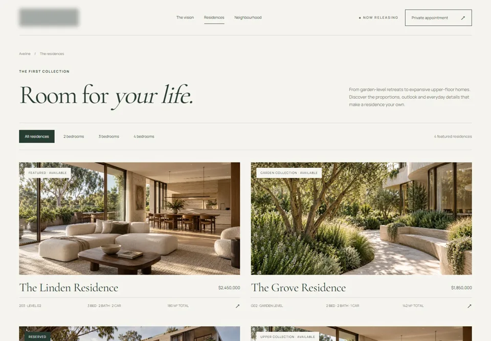Residence comparison and availability, with identifying details masked