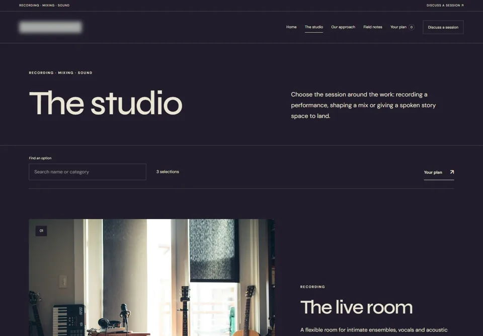 The studio — identifying labels masked