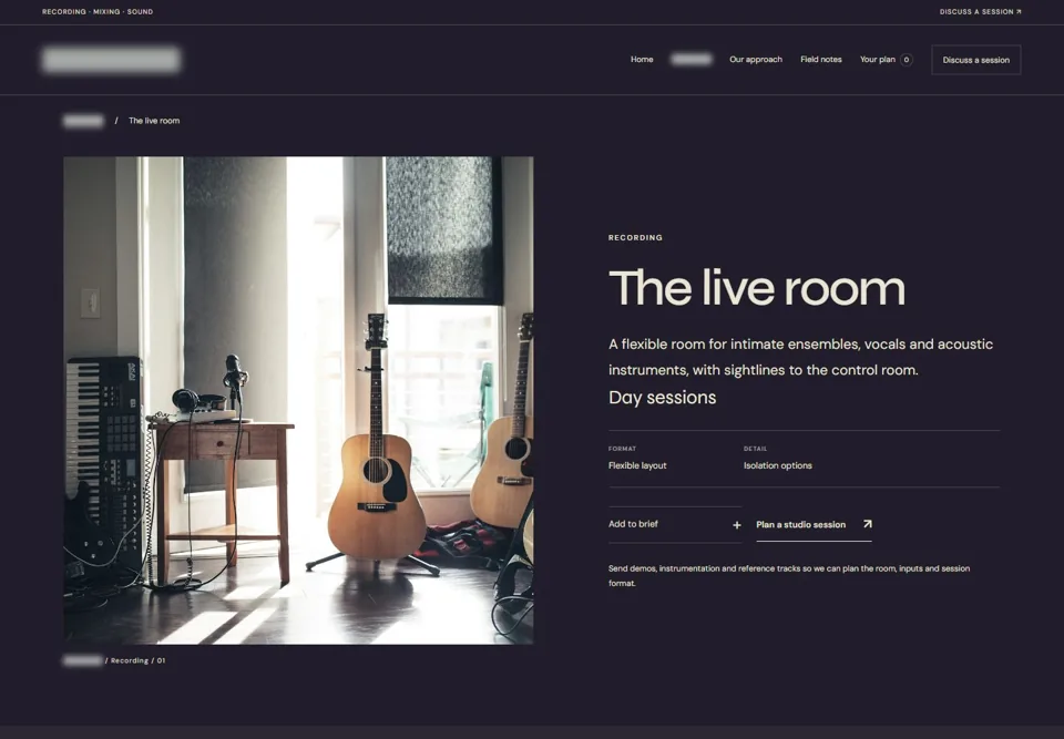The live room — identifying labels masked