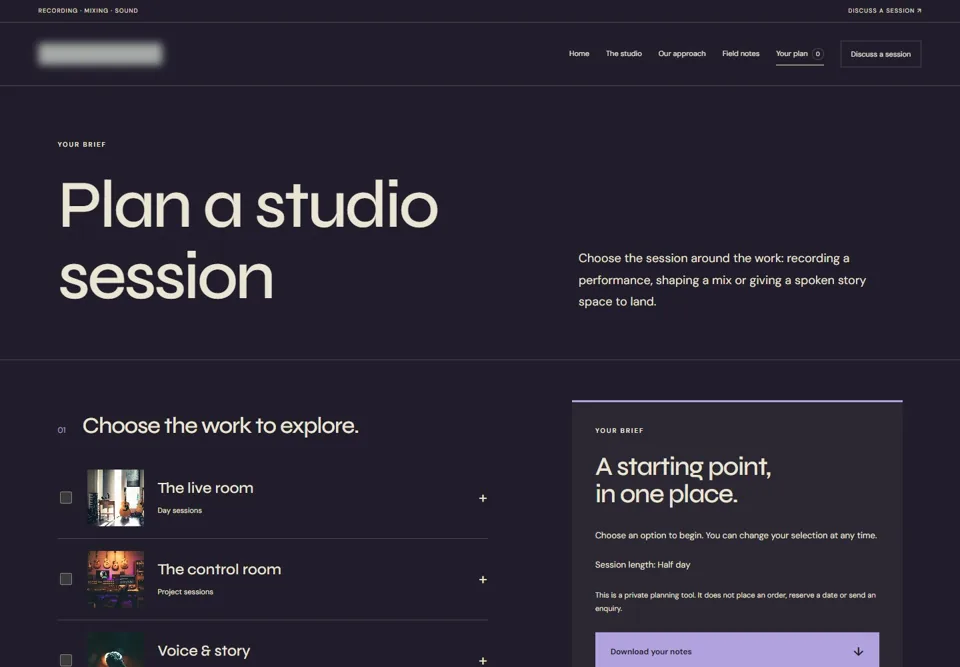 Plan a studio session — identifying labels masked