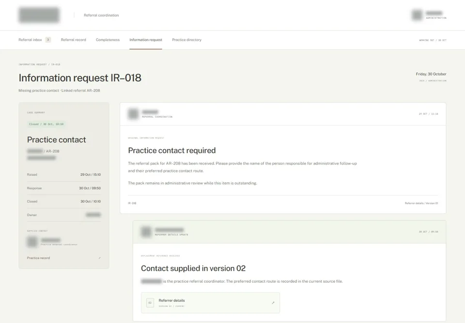 Information request IR–018 — identifying labels masked