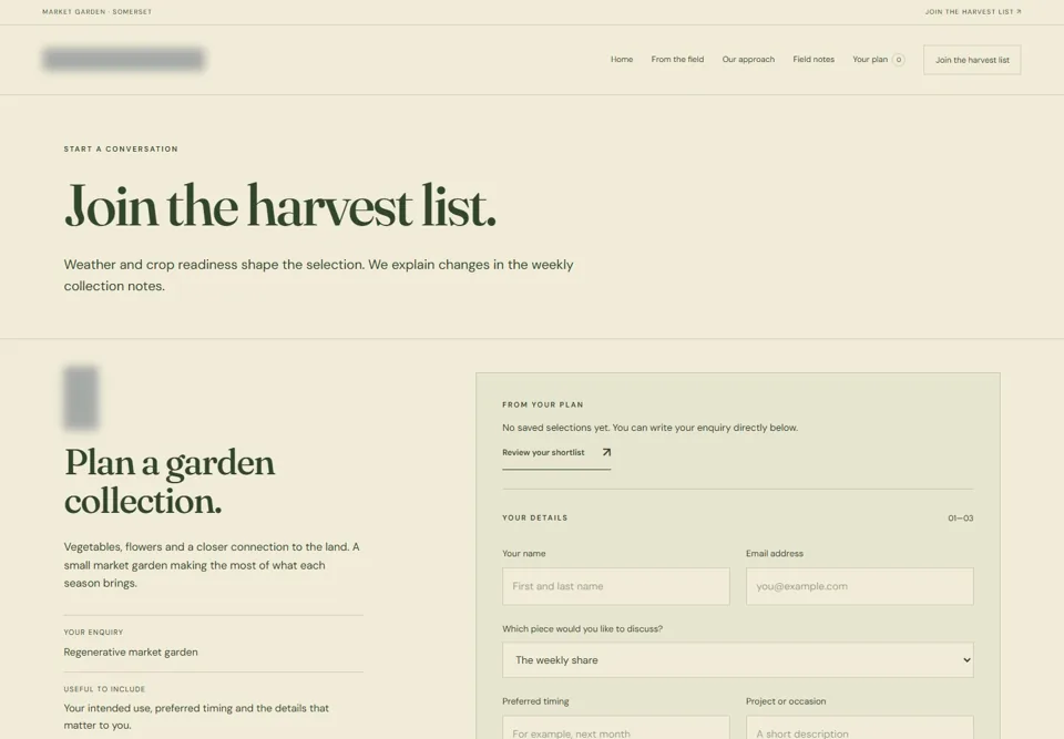 Join the harvest list — identifying labels masked