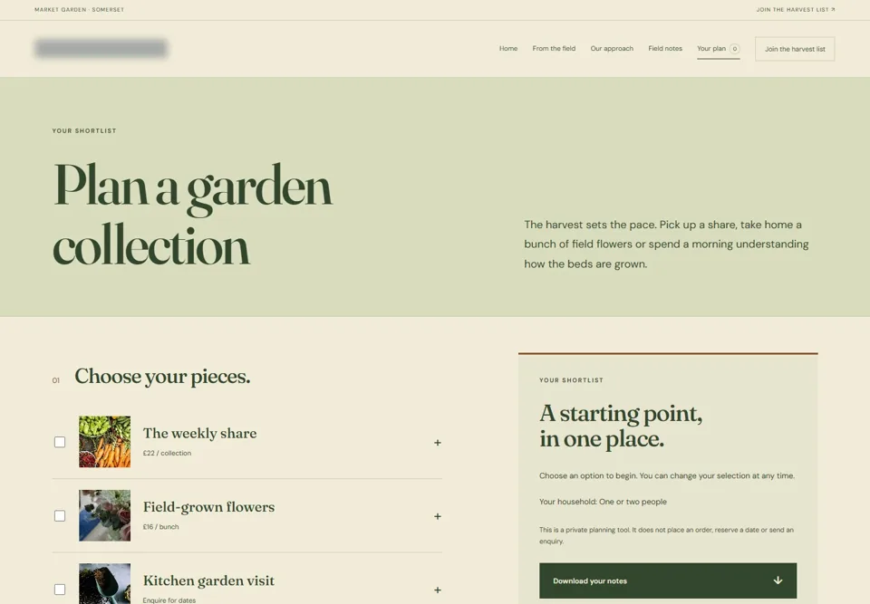 Plan a garden collection — identifying labels masked