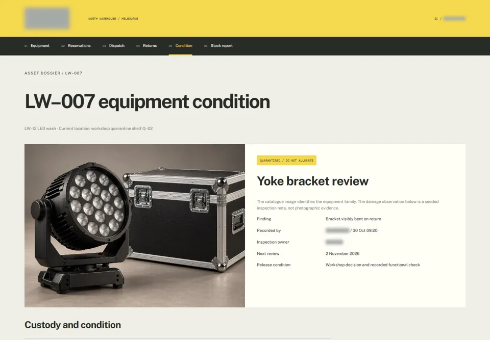 LW–007 equipment condition — identifying labels masked