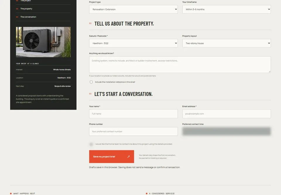 The enquiry summary, with identifying details masked