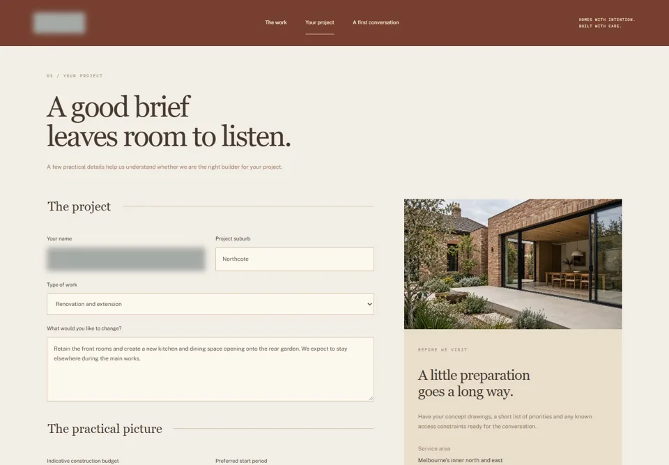 Your residential project brief — identifying labels masked
