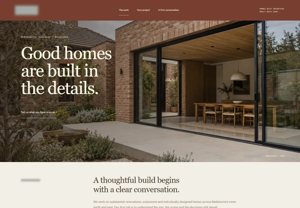 Considered homes, carefully built — identifying labels masked