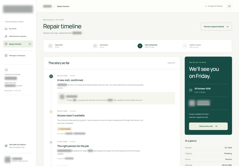 Repair timeline — identifying labels masked