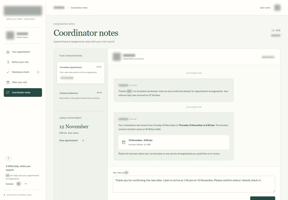 Coordinator notes — identifying labels masked