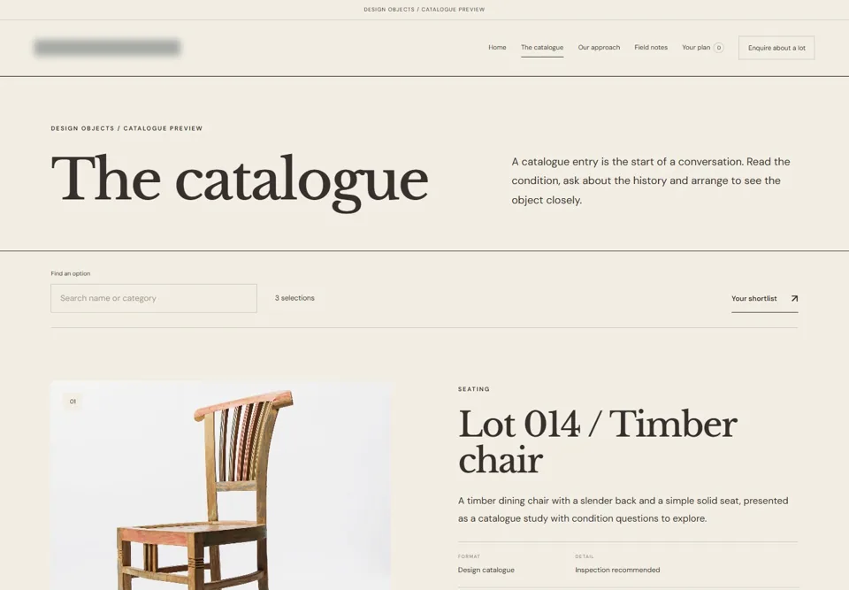 The catalogue — identifying labels masked