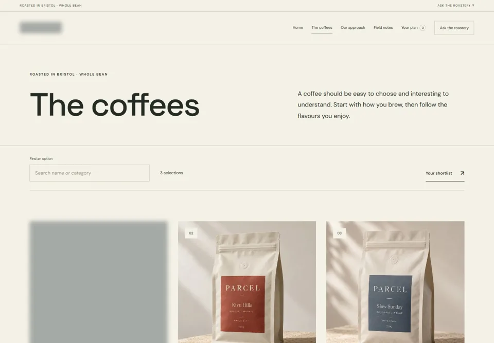 The coffees — identifying labels masked