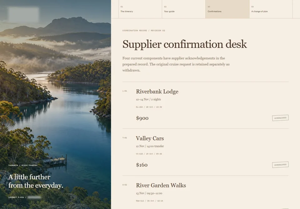 Supplier confirmation desk — identifying labels masked