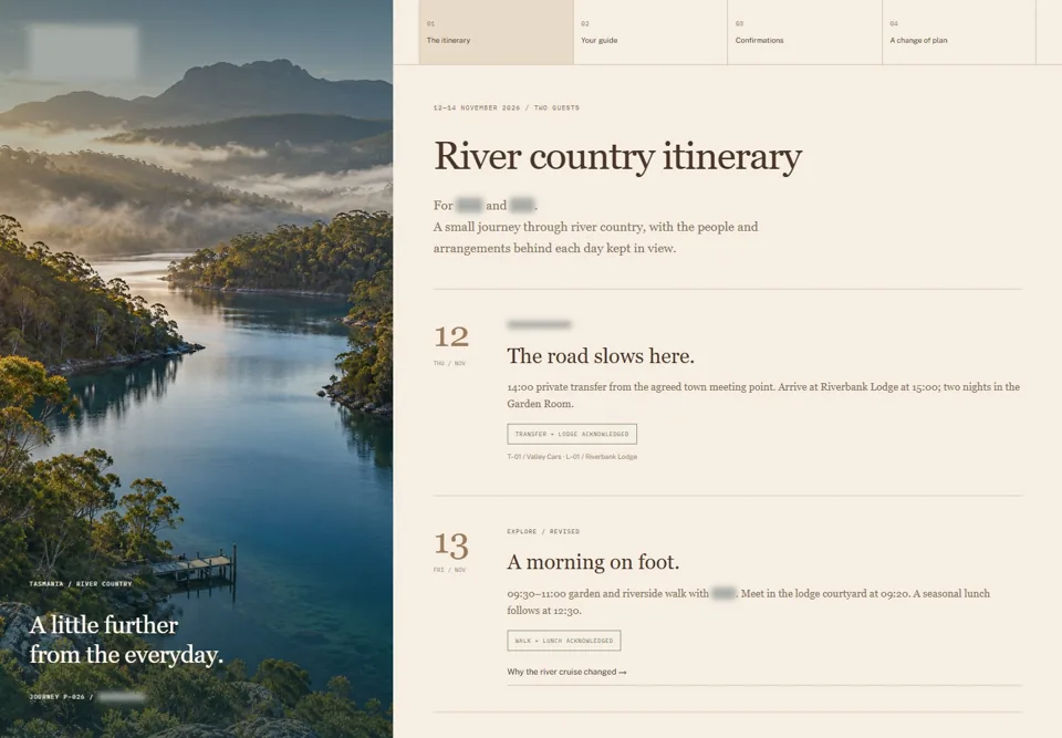 River country itinerary — identifying labels masked