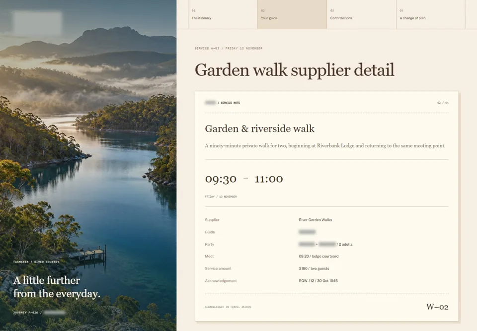 Garden walk supplier detail — identifying labels masked
