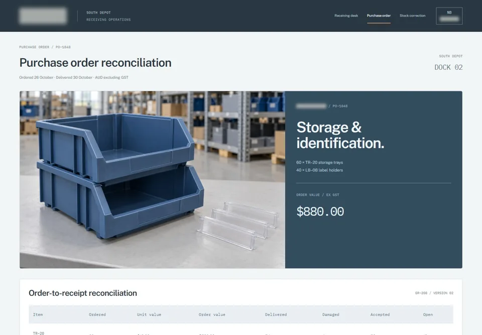 Purchase order reconciliation — identifying labels masked