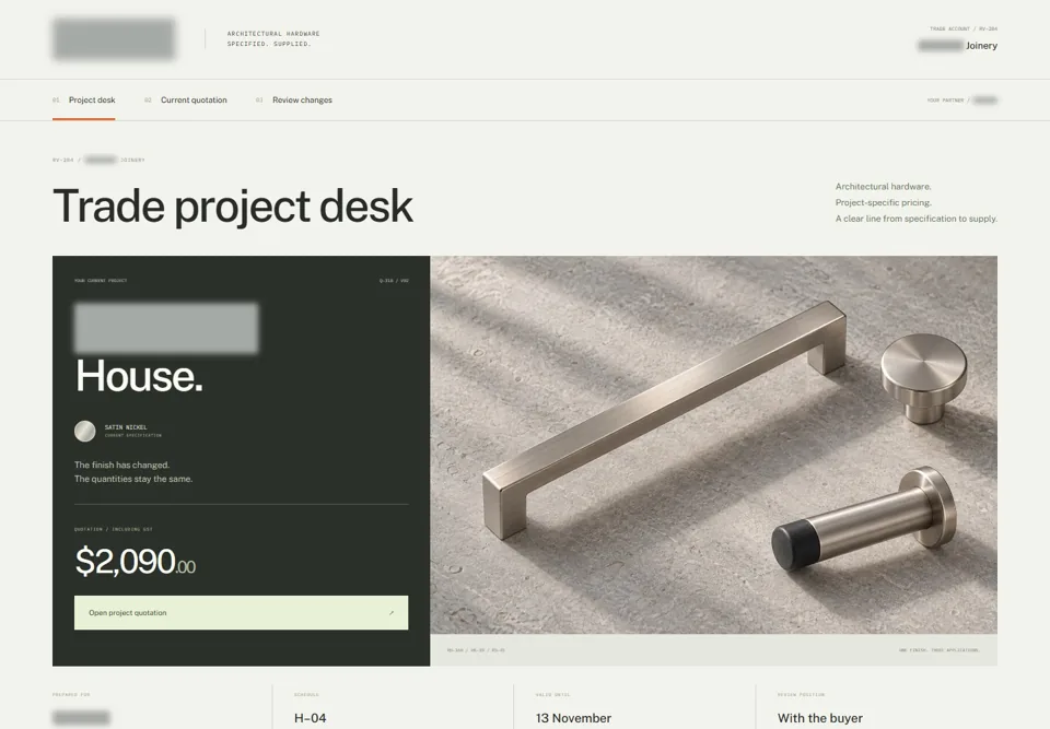 Trade project desk — identifying labels masked