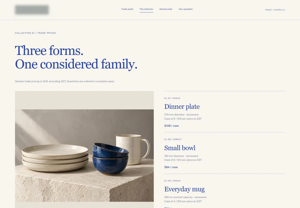 Chalk and cobalt trade collection — identifying labels masked