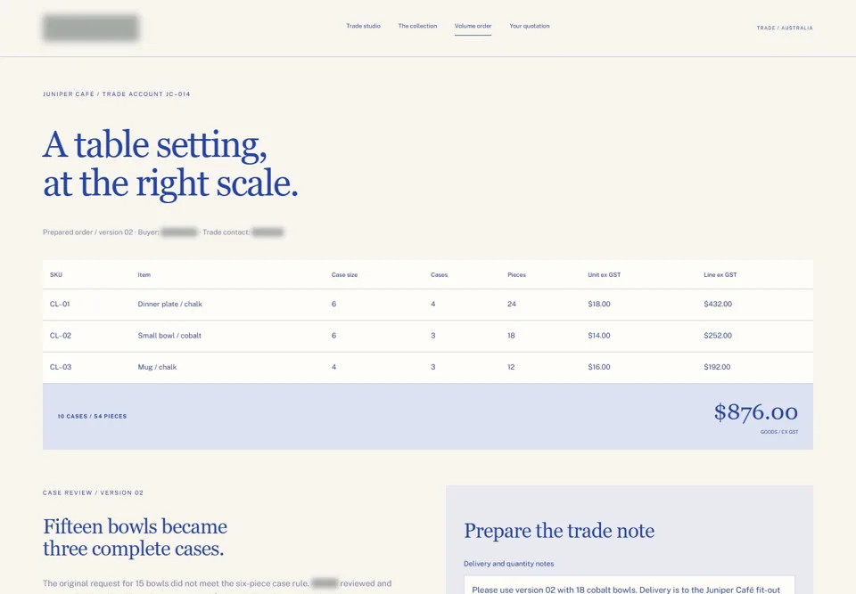 Trade and wholesale storefront: Show the case correction before the total.