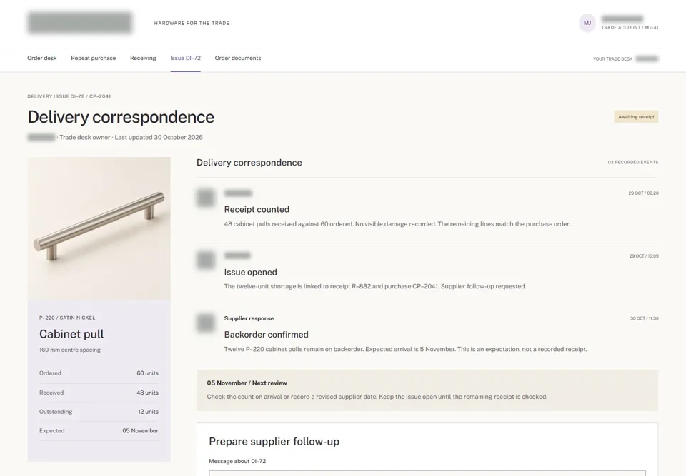 Delivery correspondence — identifying labels masked