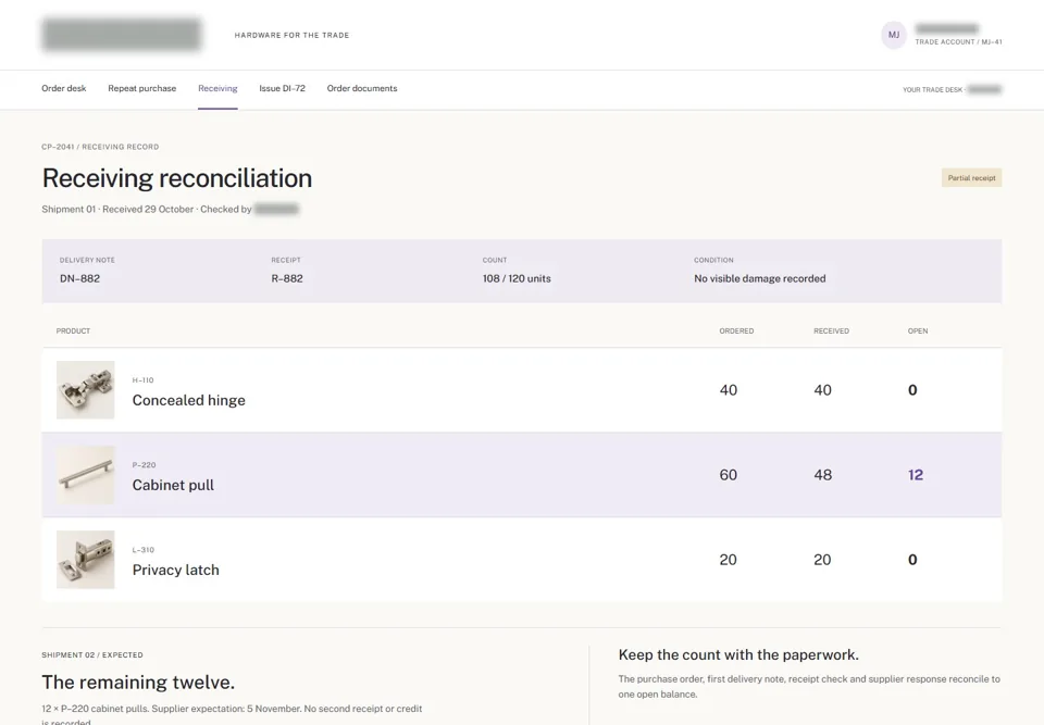 Receiving reconciliation — identifying labels masked