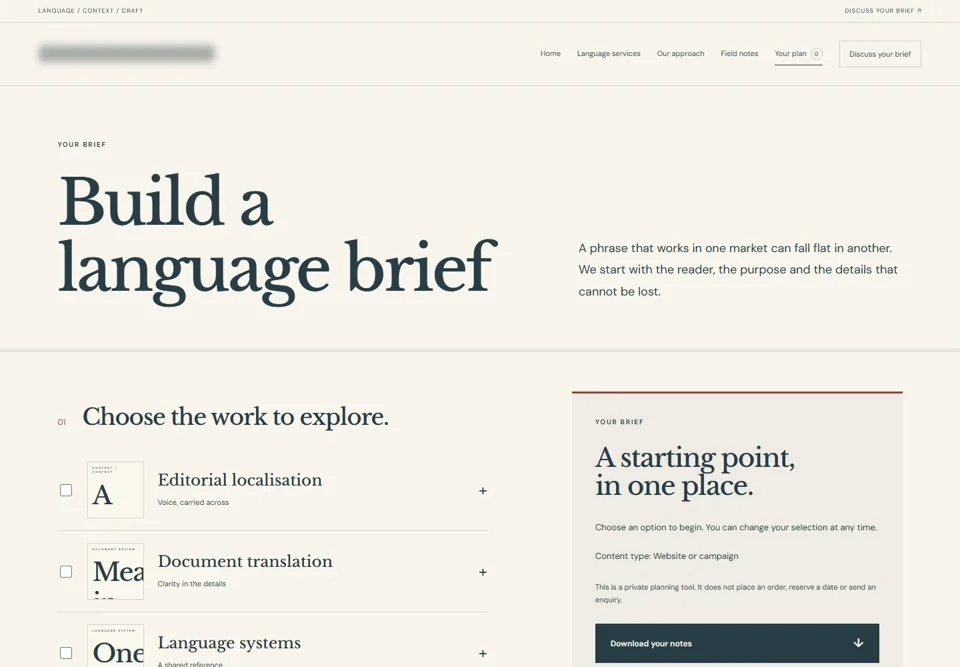 Build a language brief — identifying labels masked