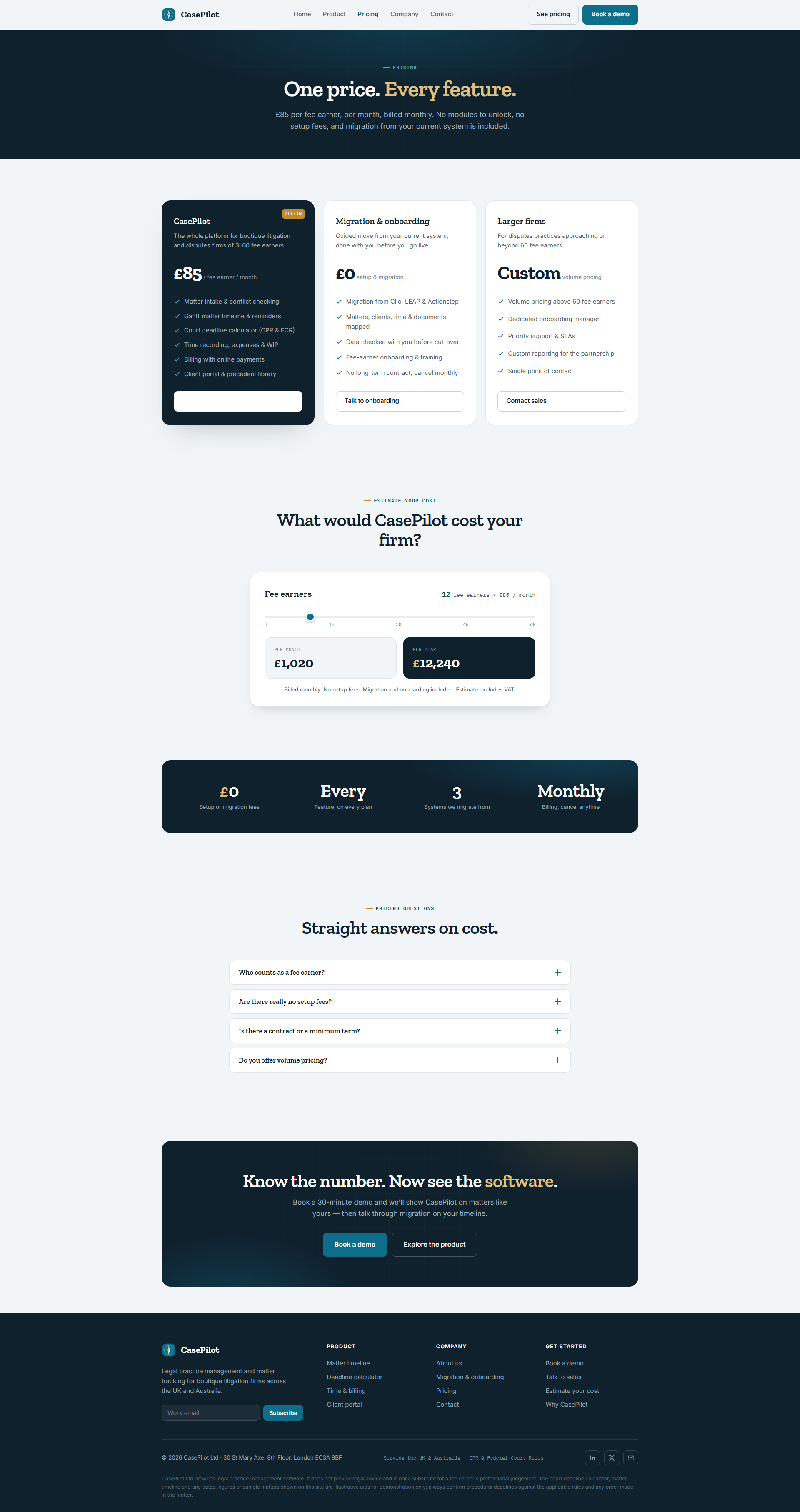 Litigation Practice Management Platform Website, pricing page