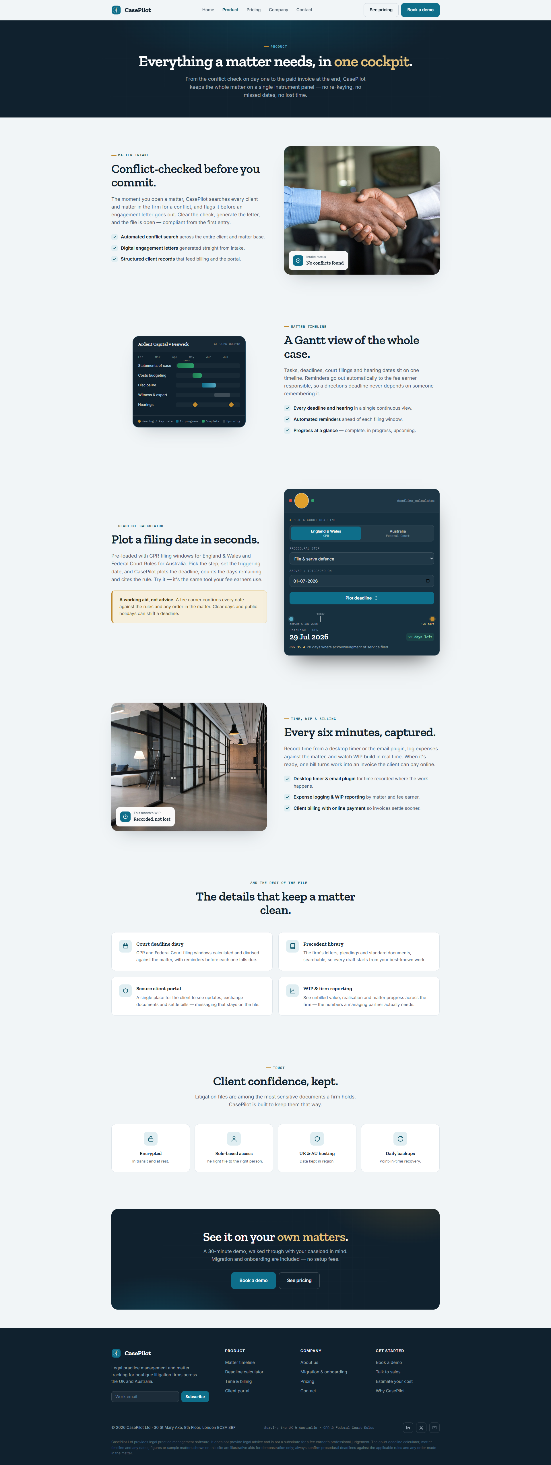 Litigation Practice Management Platform Website, product page