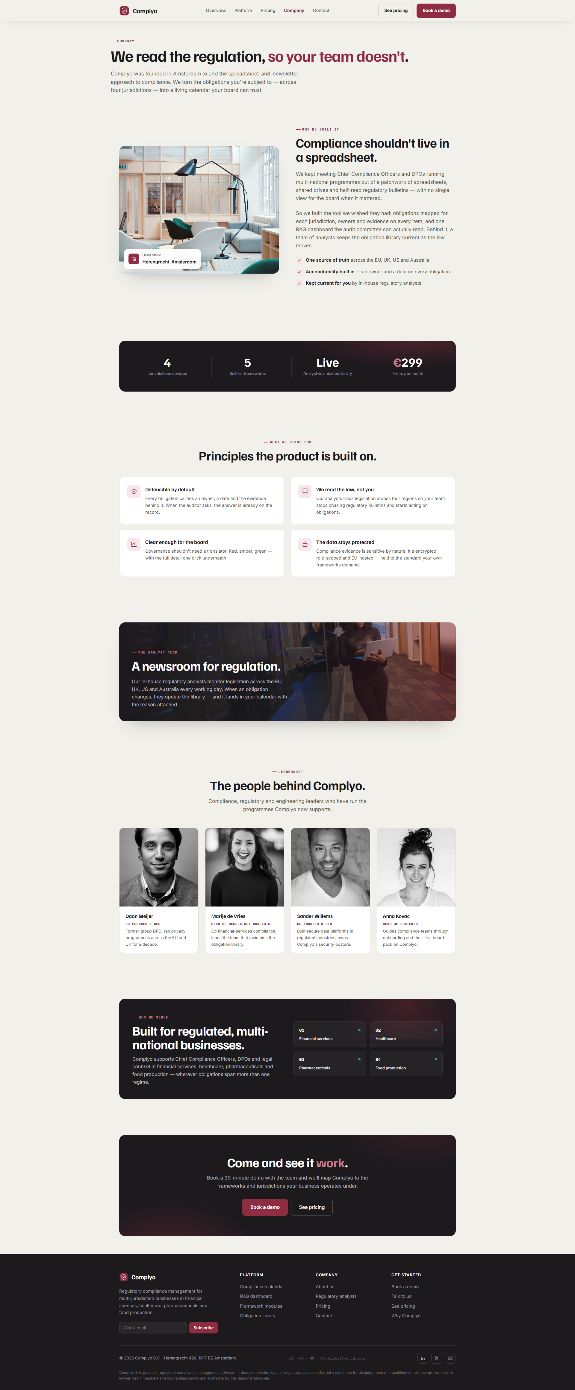 Multi-Jurisdiction Compliance Management Website, company page