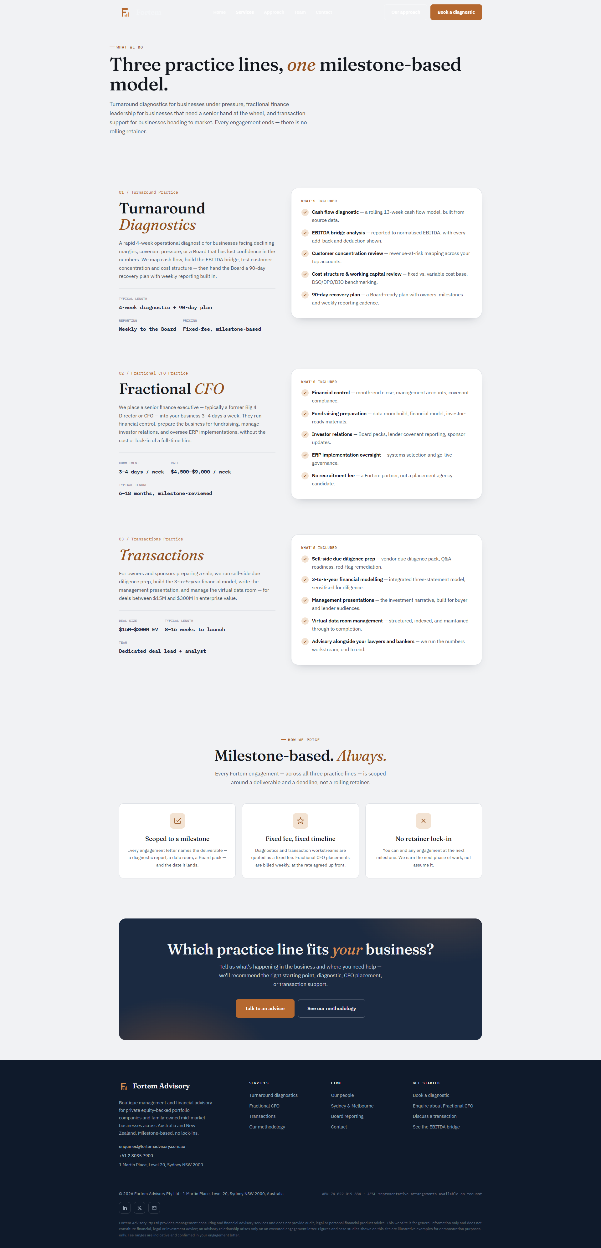 Mid-Market Financial Advisory Website, services page