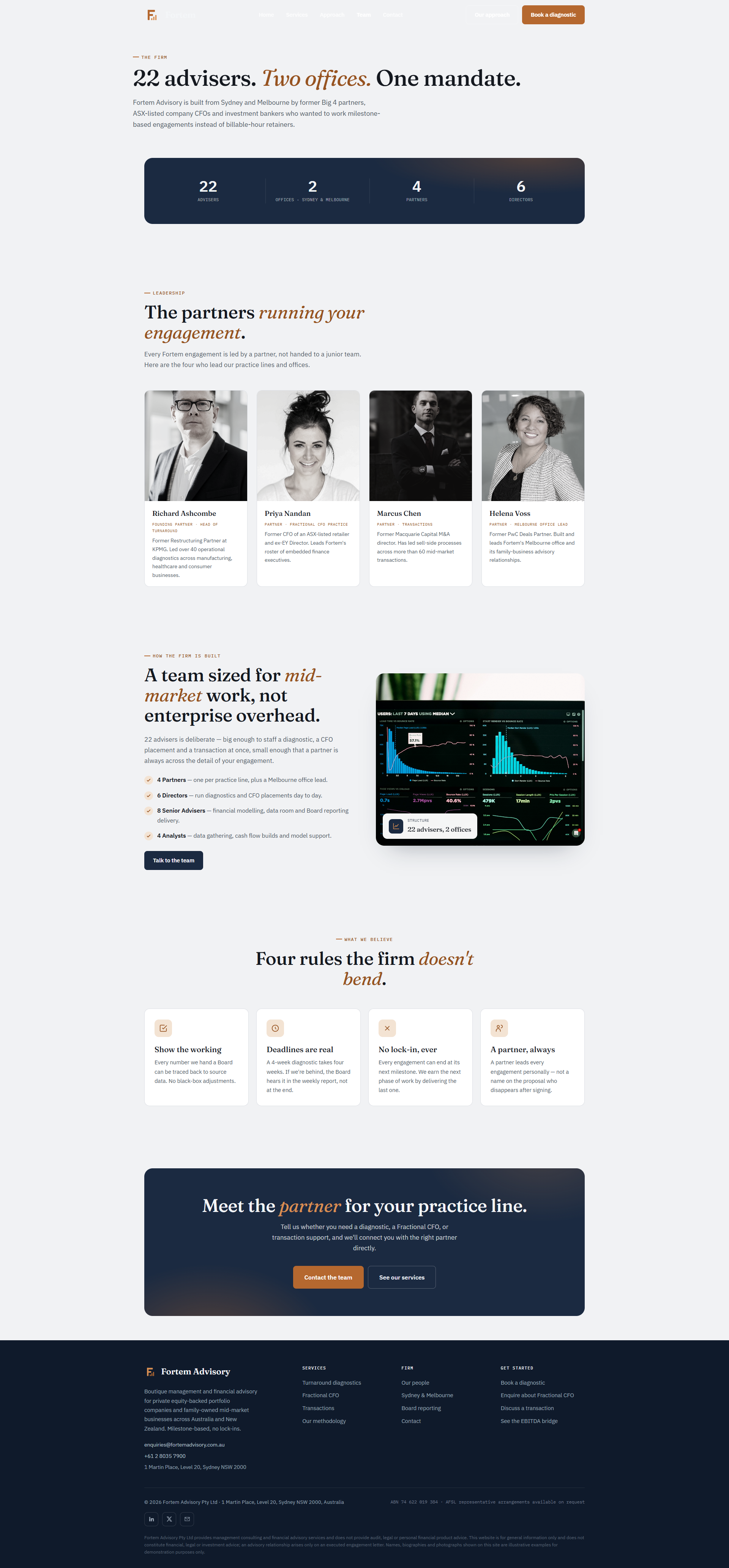 Mid-Market Financial Advisory Website, team page