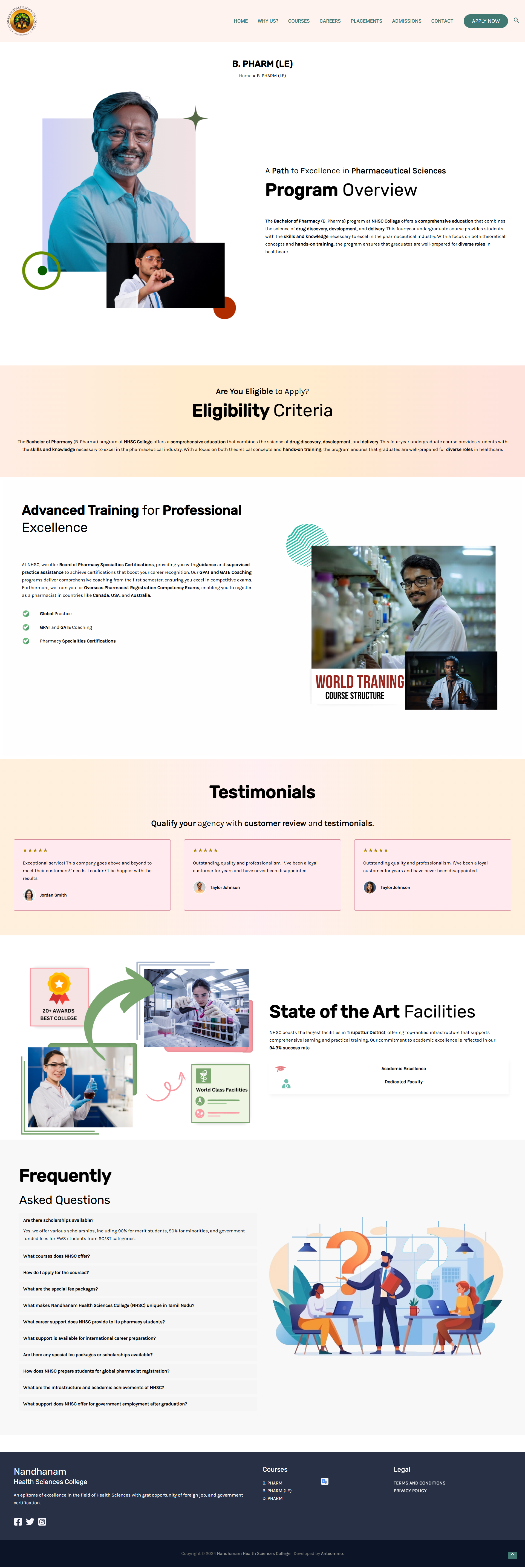 Health sciences college website, screenshot 3