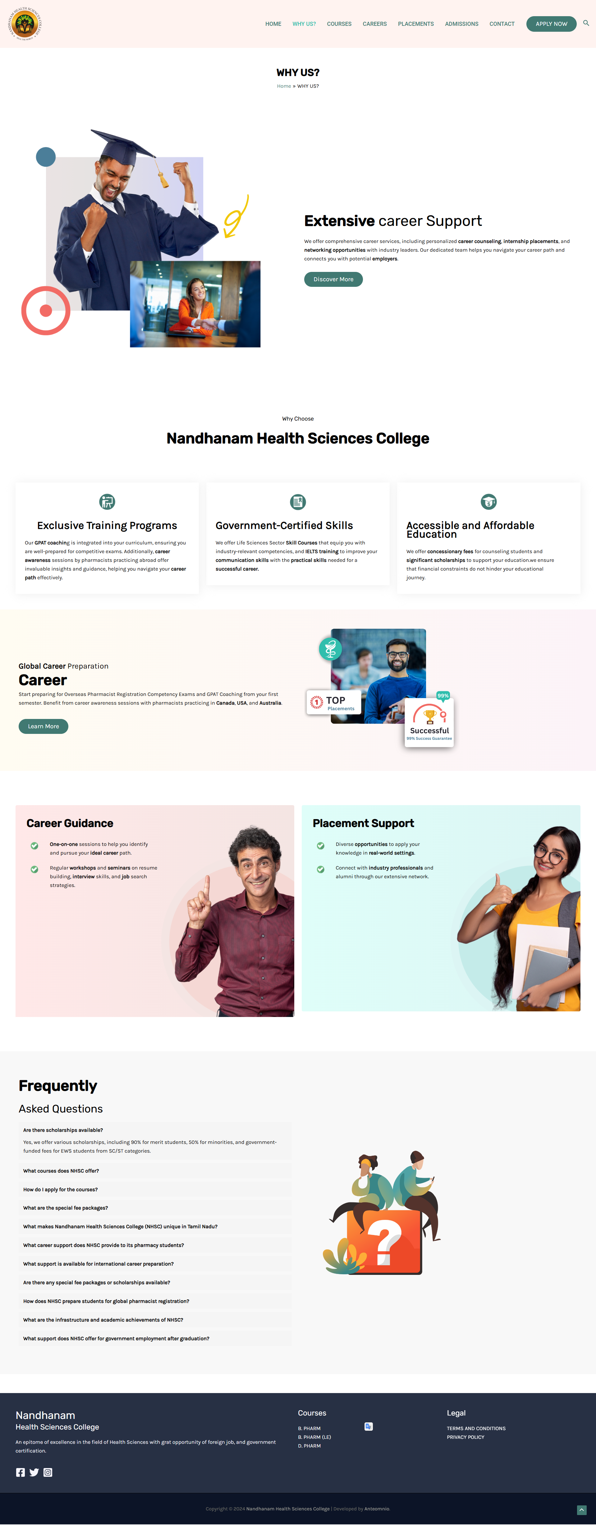Health sciences college website, screenshot 4