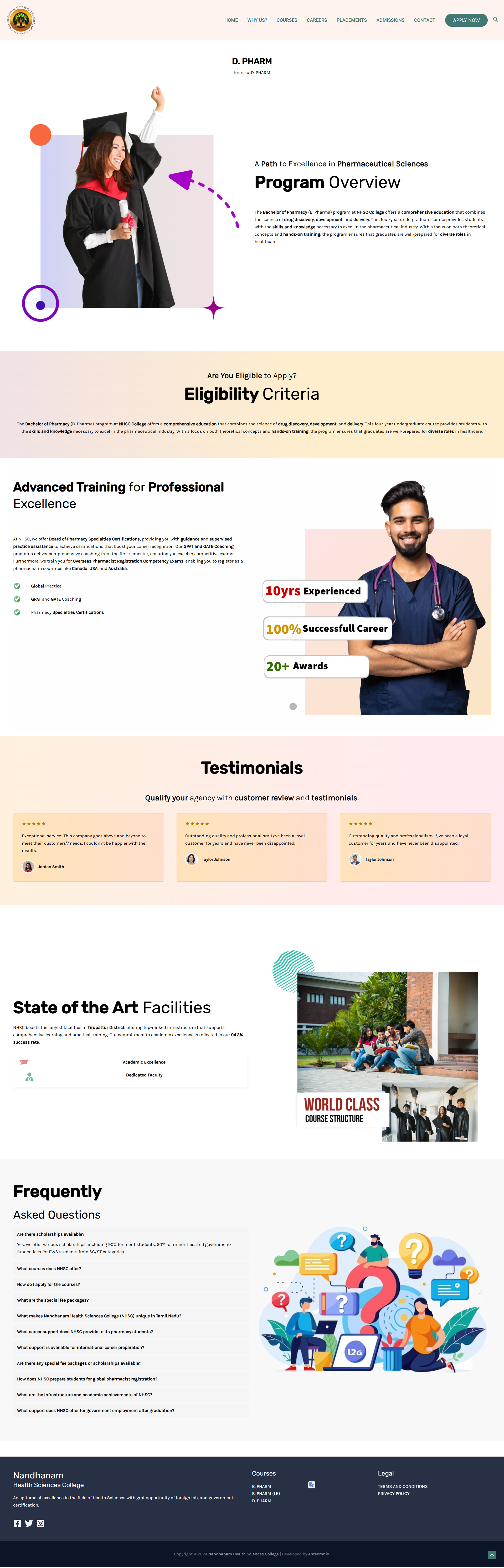 Health sciences college website, screenshot 5