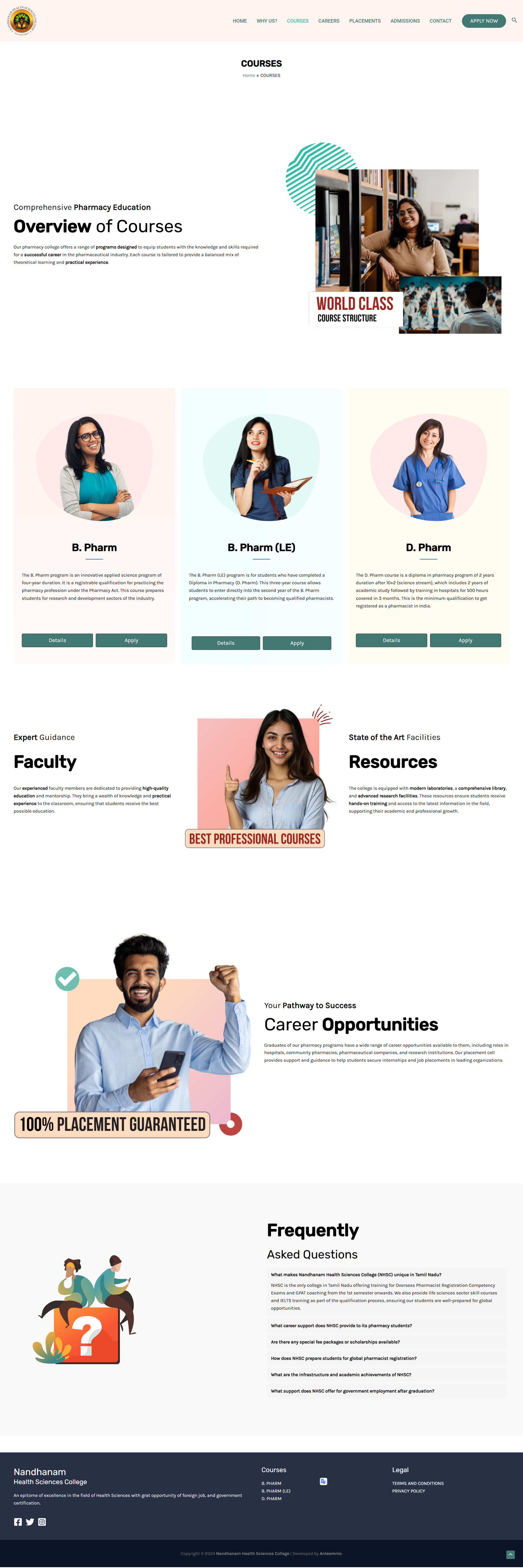 Health sciences college website, screenshot 6