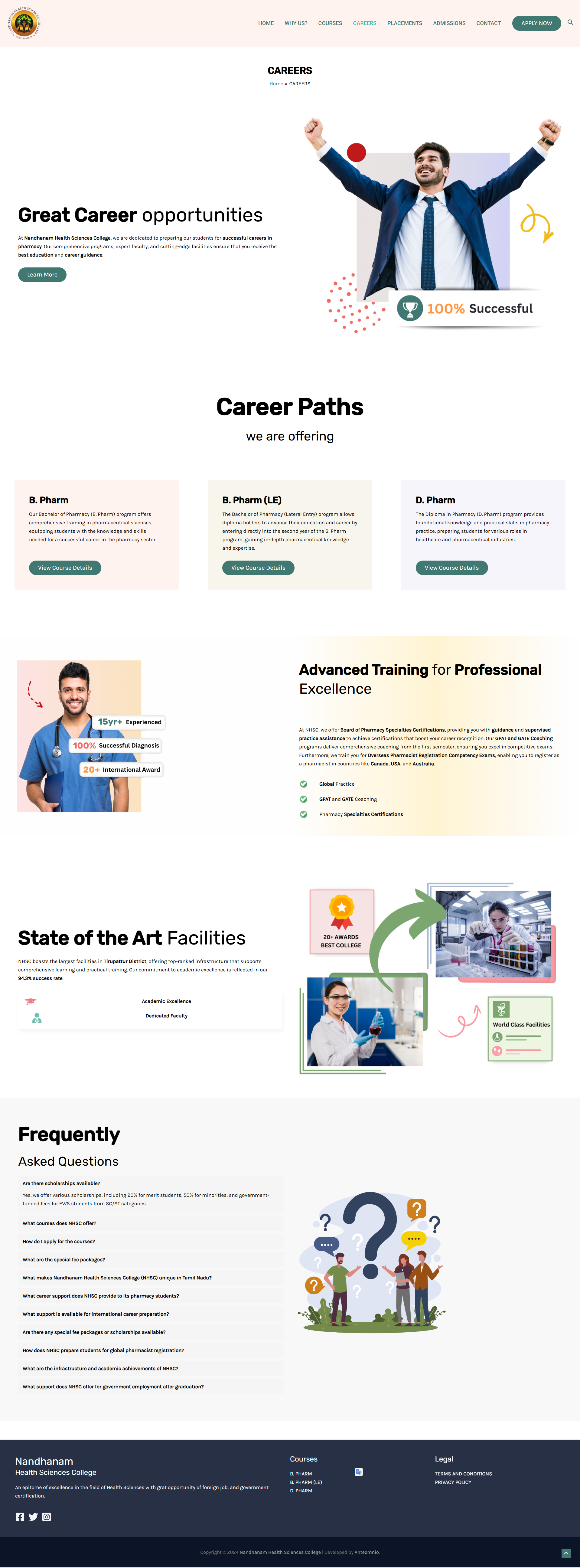 Health sciences college website, screenshot 7