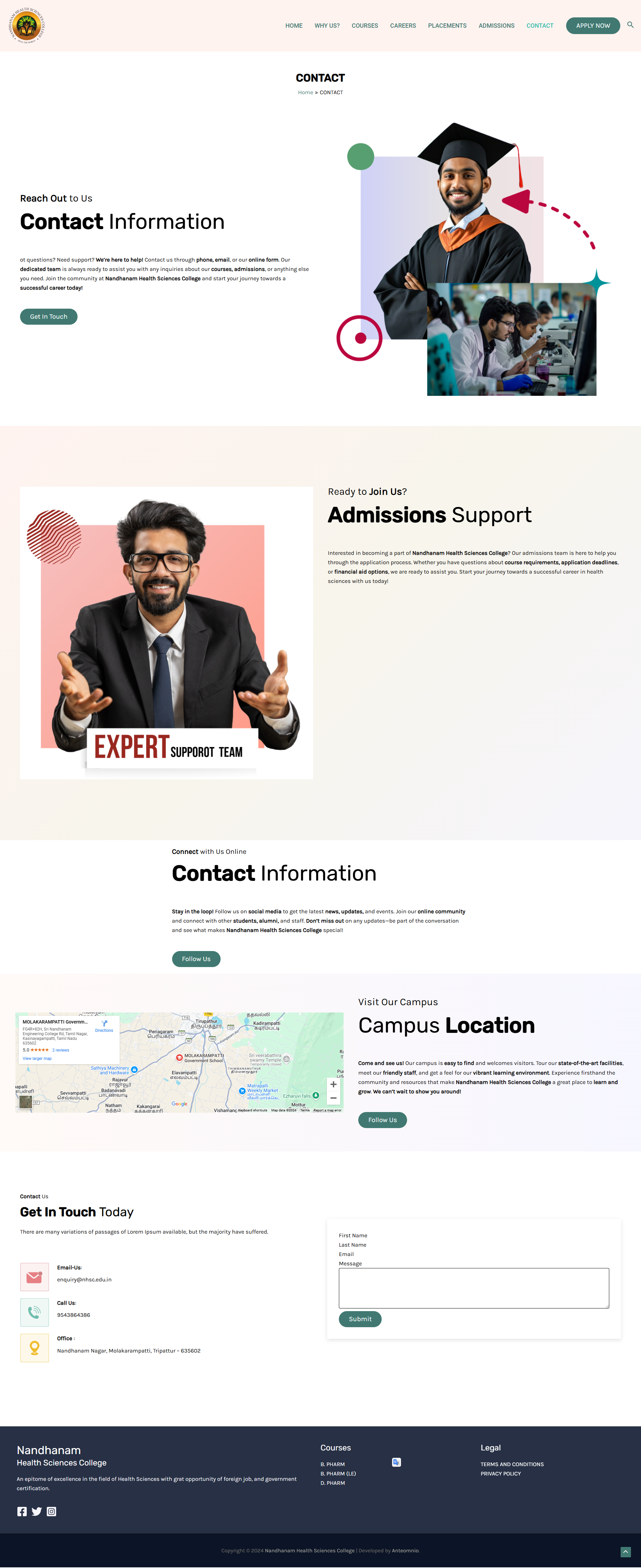 Health sciences college website, screenshot 10