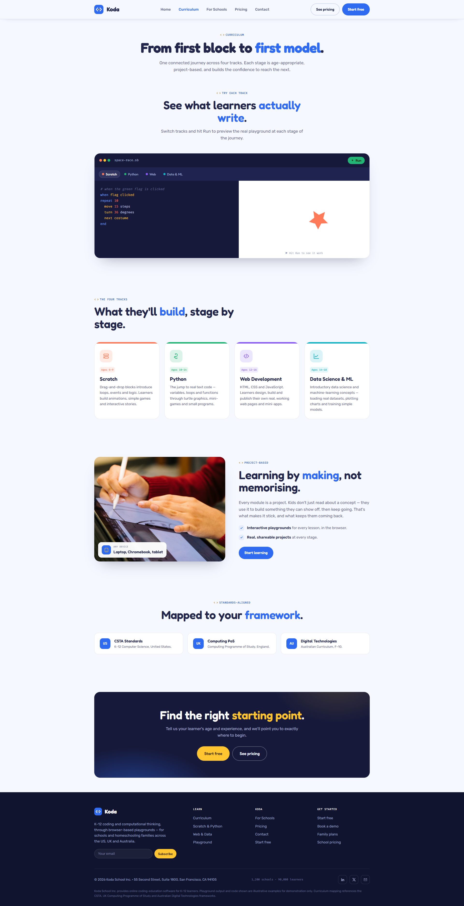 K-12 Coding & Computational Thinking Platform Website, curriculum page