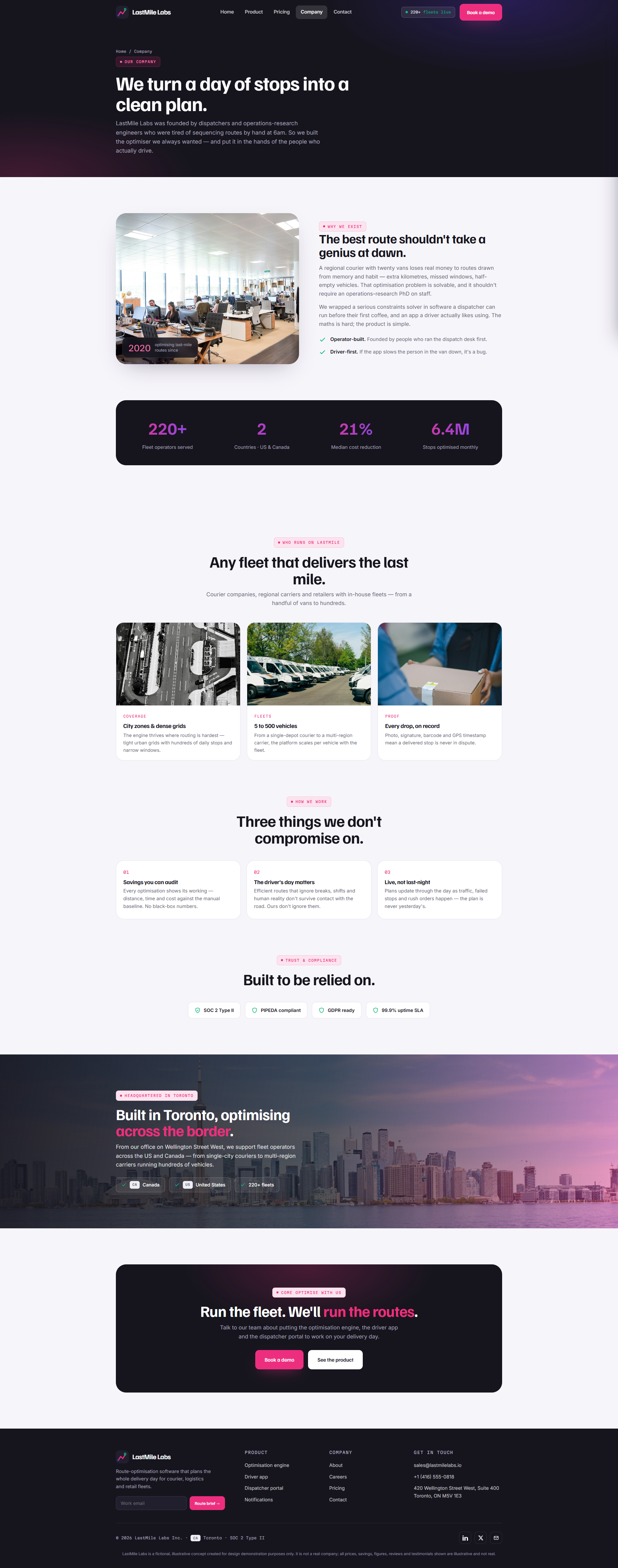 Route Optimisation Software Website, company page