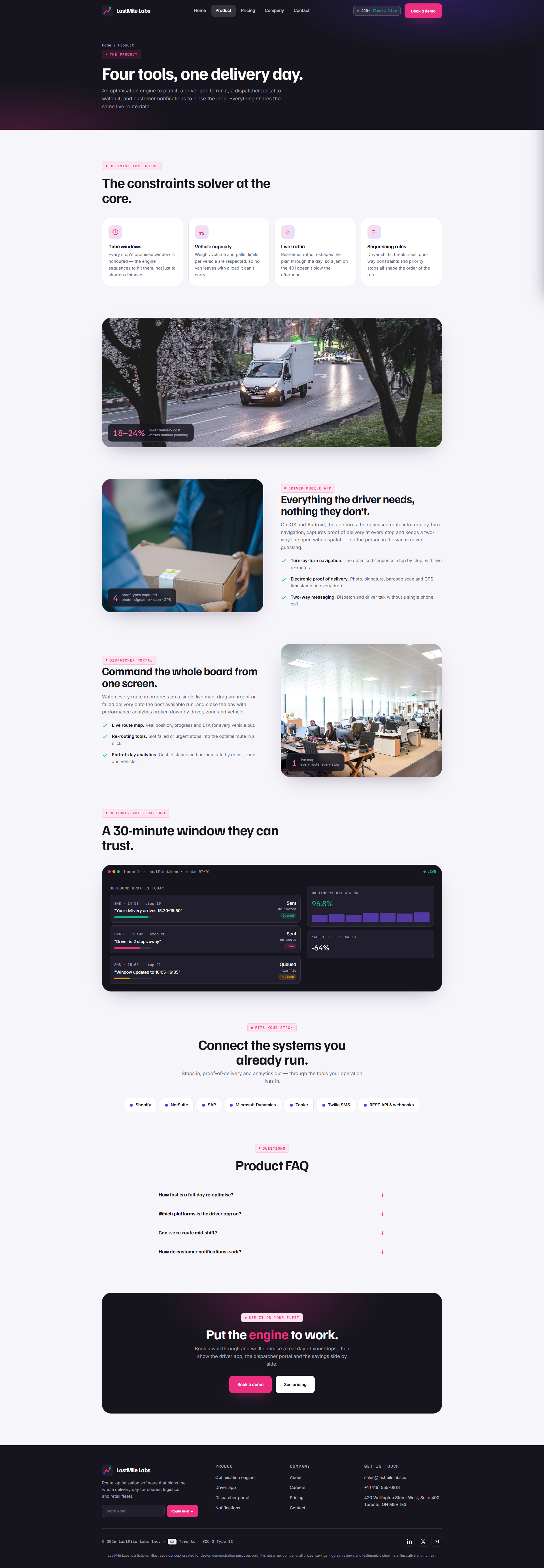 Route Optimisation Software Website, product page