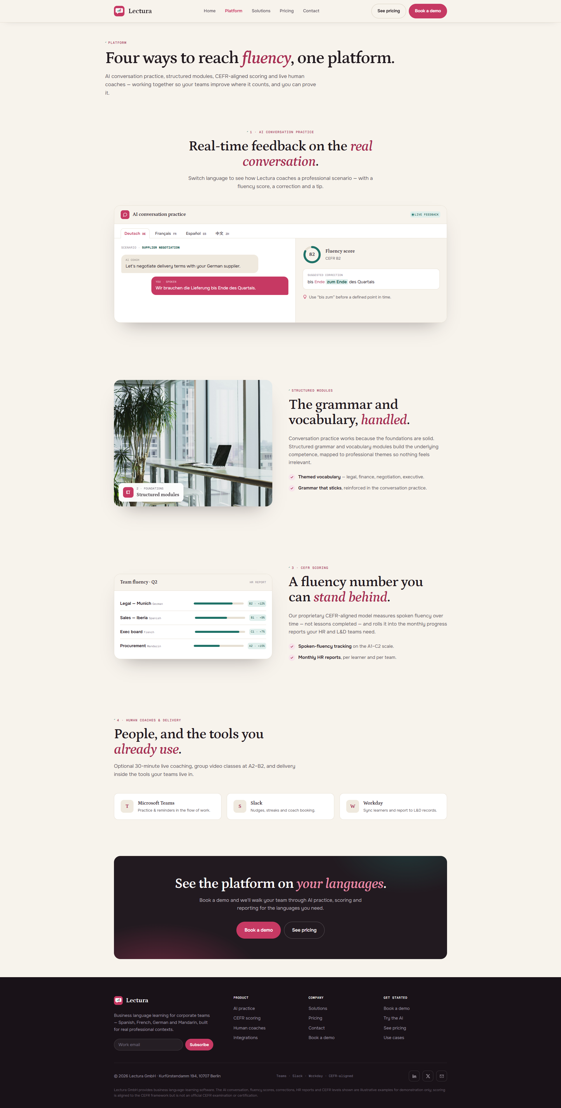 Corporate Language Learning Platform Website, platform overview