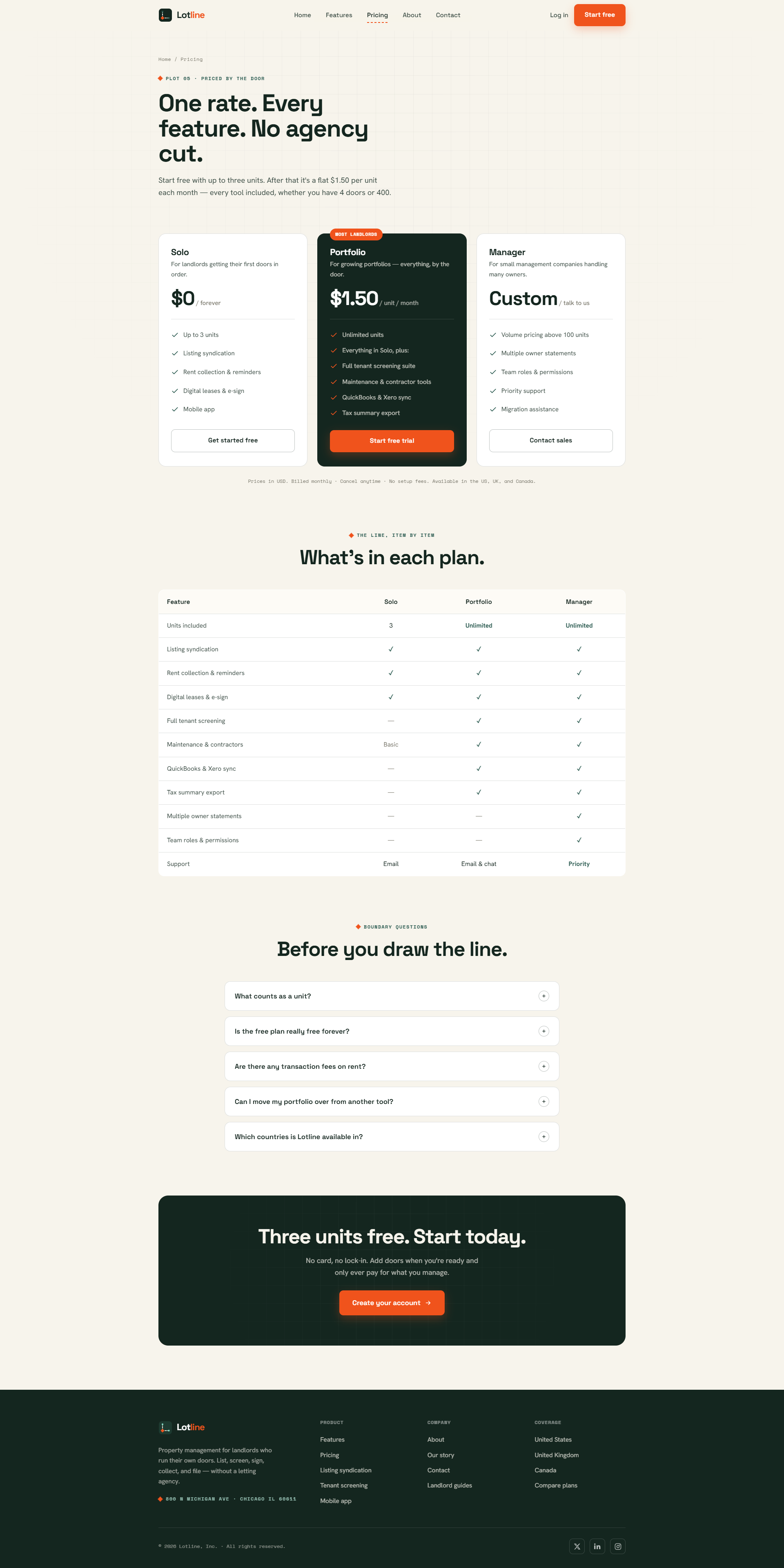 Self-Managing Landlord Platform Website, pricing page