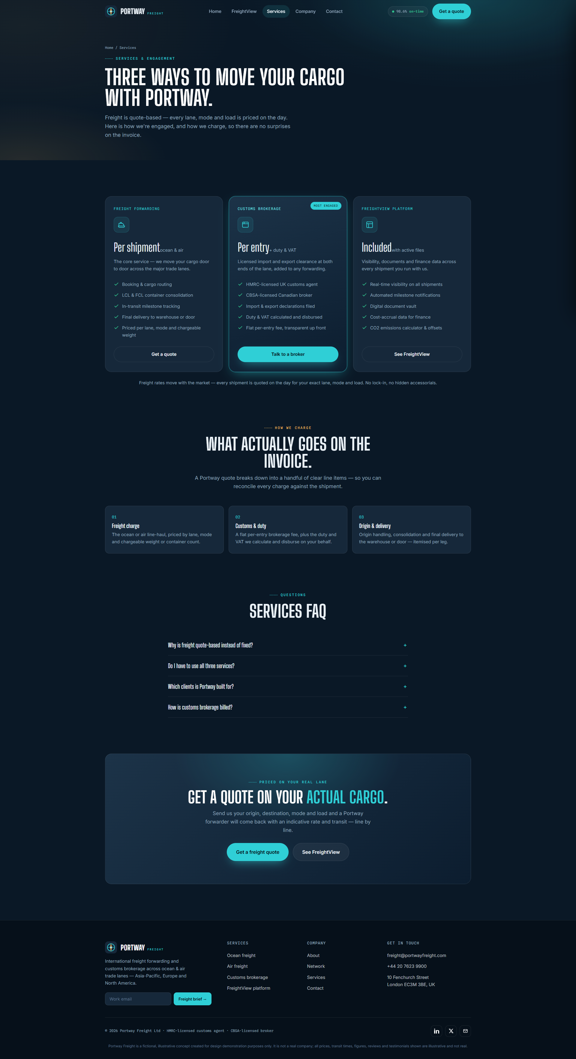 International Freight Forwarding Website, pricing page