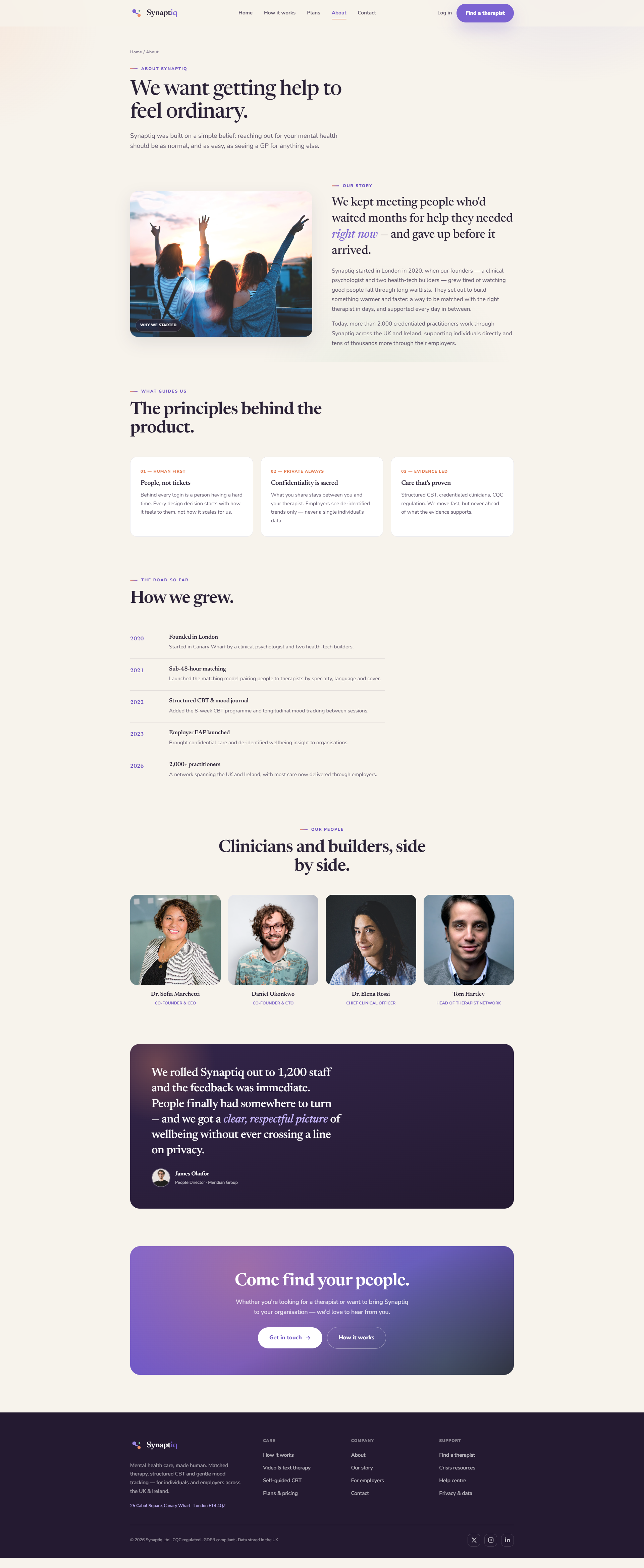 Mental Health Therapy Platform Website, about page