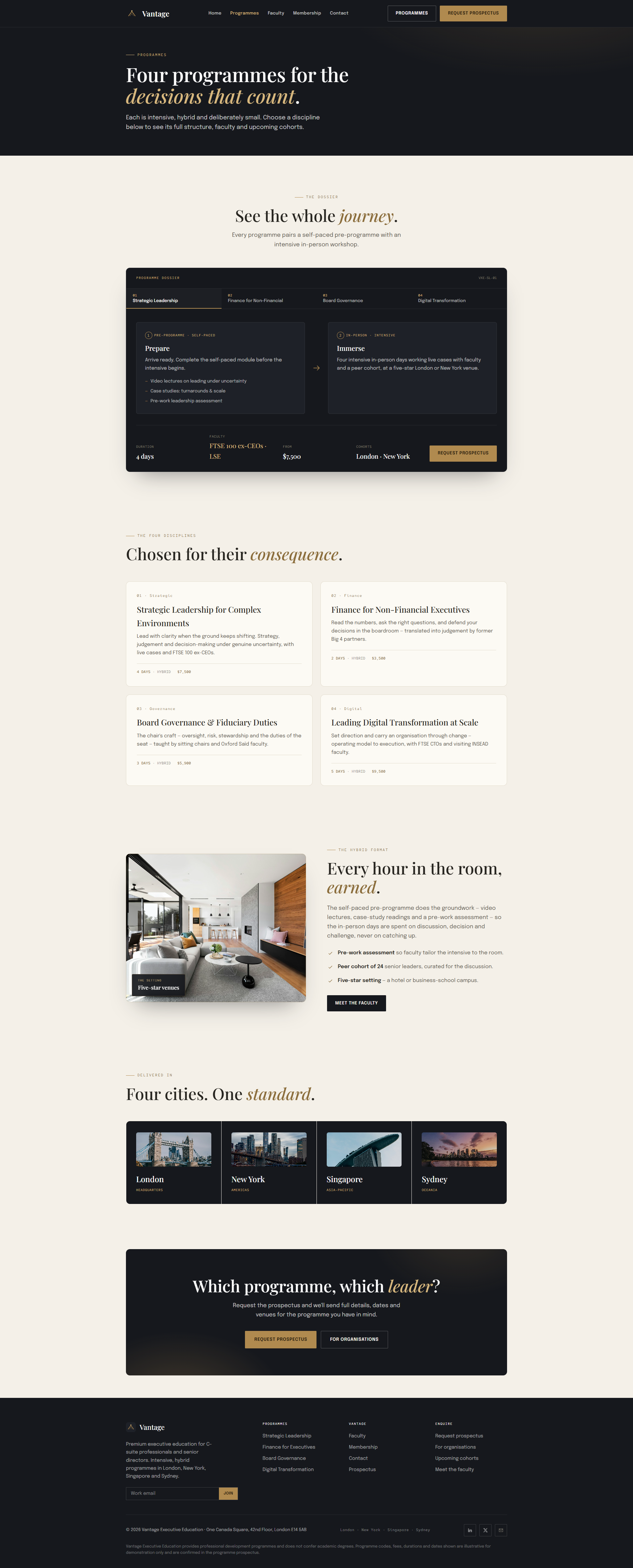 C-Suite Leadership Programmes Website, programmes page